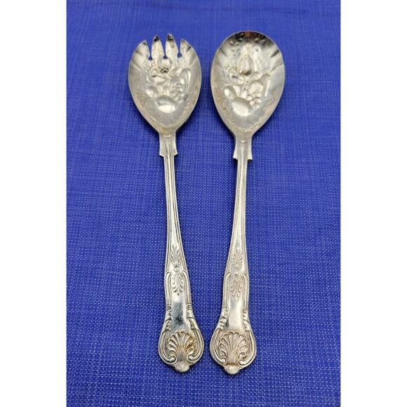 Sheffield EPSA1 Kings Pattern Silverplate Salad Server Set 2 England Vtg - Picture 1 of 5